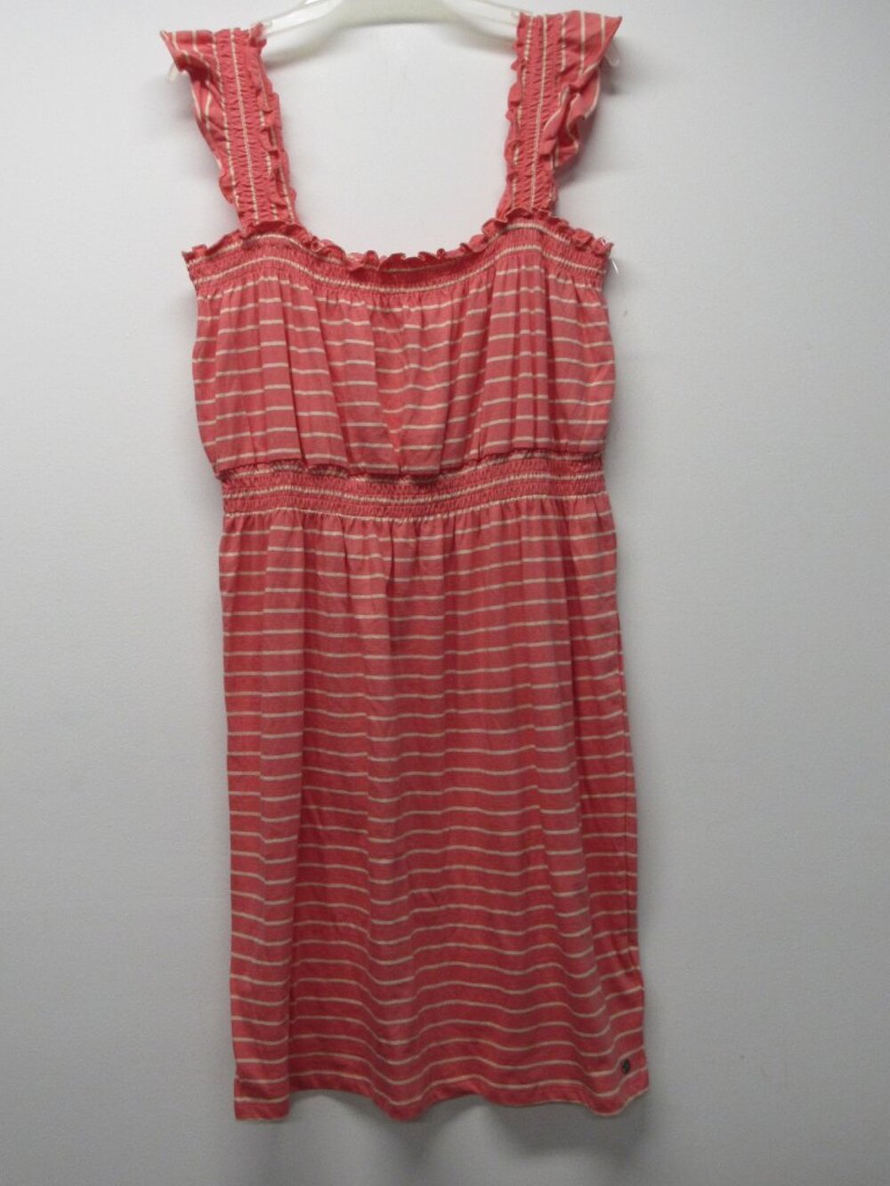 NWT Roxy Gorl Pink Peach Cream Striped Smocked Sun Dress Girls sz XL 14